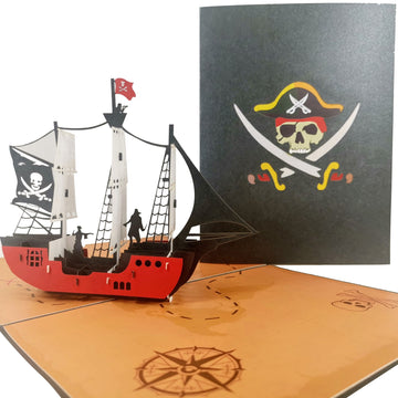 Jolly Roger Pirate Ship 3D Pop Up Card UK